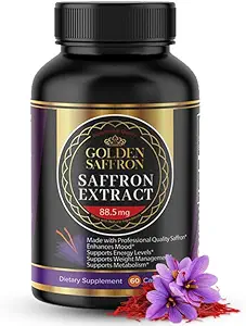 Golden Saffron Extract Κάψουλες - Premium Saffron Συμπληρώματα - 88,50 mg Pure Saffron Pills - Υποστήριξη Mood - Υποστήριξη ματιών - Συναισθηματική Ισορροπία, Εστίαση & Υγεία ματιών Made in USA - 60 Capsles
