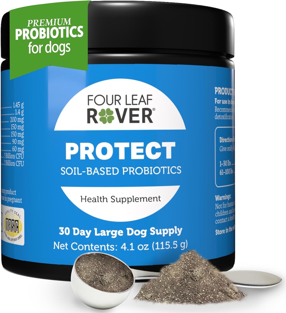Four Leaf Rover Koruma - Köpekler için Probiyotikler - Veterinarian Formulated - Doğal Prebiyotikler ve Antioksiler - Detoxification & Gut Health - 30 Day Large Dog Supply