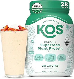 KOS Vegan Protein Toz, Unflavored & Unsweetened - Low Carb Pea proteini, Vitaminler ve Minerallerde Organik Superfood Zengin - Keto, Soy, Süt Ücretsiz - Kadın ve Erkekler için Meal Redüksiyon - 28 Hizmet