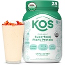 KOS Vegan Protein Toz, Unflavored & Unsweetened - Low Carb Pea proteini, Vitaminler ve Minerallerde Organik Superfood Zengin - Keto, Soy, Süt Ücretsiz - Kadın ve Erkekler için Meal Redüksiyon - 28 Hizmet