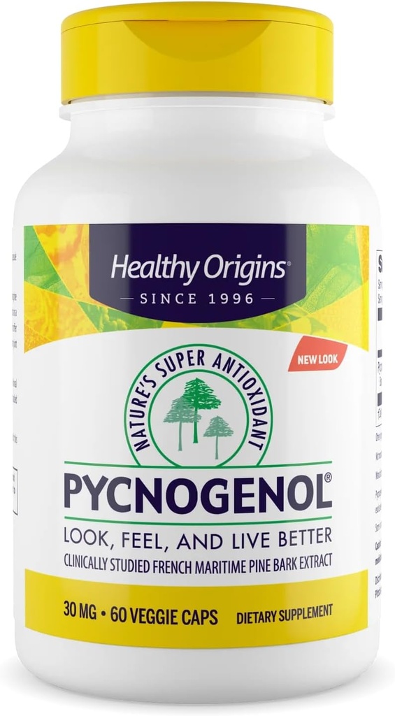 Sağlıklı Origins Pycnogenol 30 mg ( Super Antioksi, Non-GMO, Gluten Free, Cardiovascular Desteği), 60 Veggie Caps