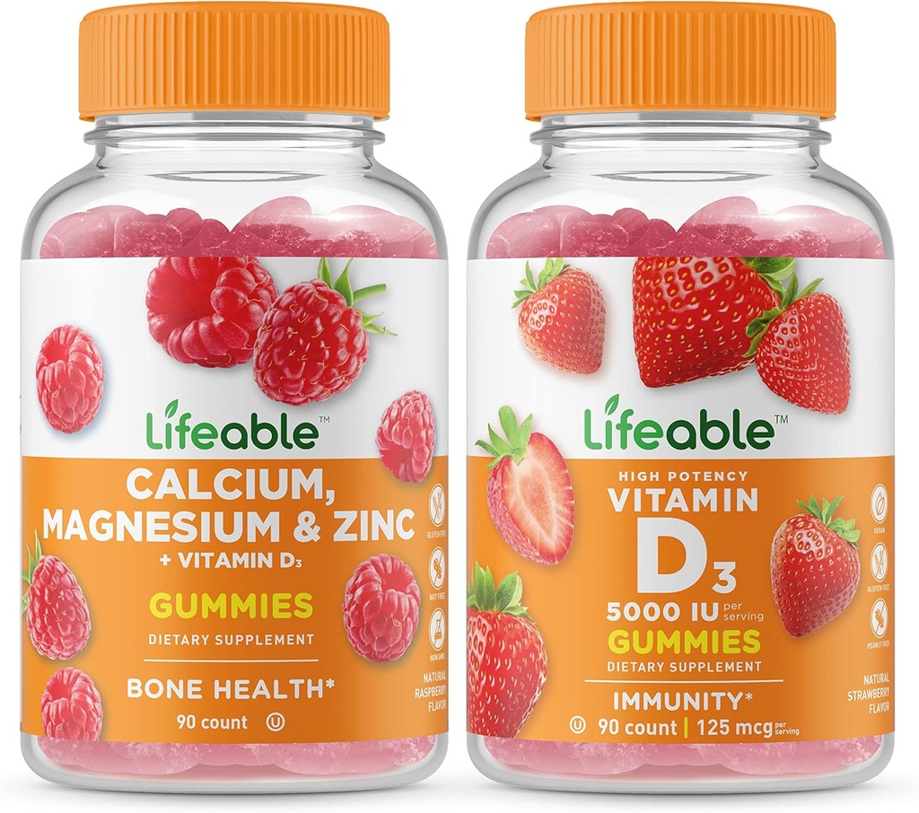 Lifeableuba, Magnezyum, çinko & Vitamin D + Vitamin D 5000 IU, Gummies Sche - Great Tasting, Vitamin Supplement, Gluten Free, GMO Free, Chewable