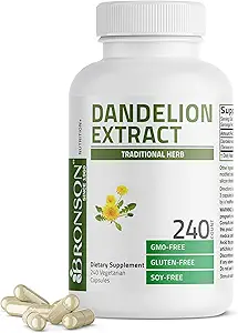 Bronson Dandelion Root High Potency Supplement, Supports General Good Health & Well-Being, Traditional Diuretic Herb - Non-GMO, 240 Vegetarian Capsules