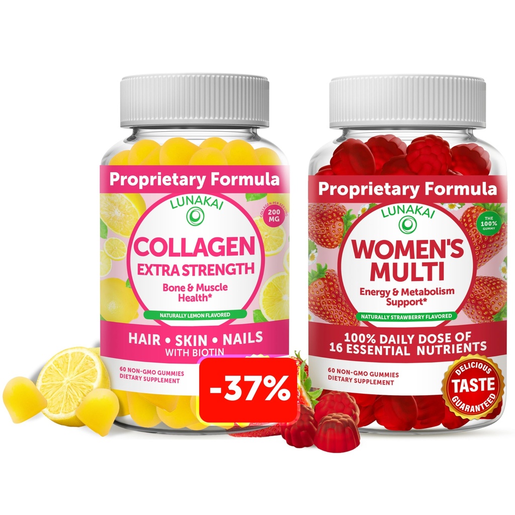 Lunakai Collagen ve Women's Multivitamin Gummies Sche - Non-GMO Anti Aging Supplements with Biotin, çinko, Vitamin C ve E - 16 Essentials ve Minerallerin 100 Günlük Değeri - 30 Gün Supply