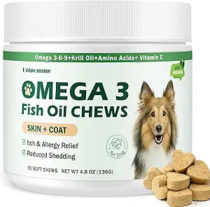 Köpek Alerjisi Yardımı Chews - Omega 3 Fish Oil Skin and Coat Supplement Supplement - Dog Itching & Ears Relief - Reduced Shedding, Season Allergies Kuru Skin Itchy Paws Hot Spots Tedavisi