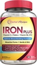 Doktor'un Kadın Erkek için Demir Tartları - Cent Iron Bisglycinate C, B6, Folate & B12 - Non-Constipating & Stomach Friendly Iron Pills for Blood & Energy Support, 30 Vegan Caps