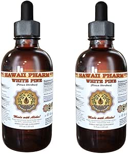 White Pine Liquid Extract, White Pine (Pinus Strobus) Bark Toz Tincture, Herbal Supplement, Hawaii Pharm, ABD'de Made, 2x4 fl.oz