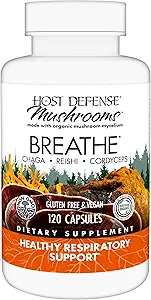 Host Defense Breathe* Capsules - Immune & Respiratory Support Mushroom Supplement - Herbal Lung Health Supplement with Chaga, Reishi & Cordyceps - 120 Capsules (60 Hizmetler)