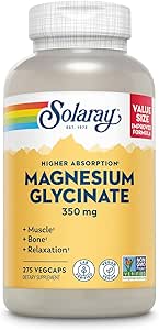 SOLARAY Magnezyum Glycinate Capsules, Chelated Magnezyum Bisglycinate w/BioPerine, Higher Abors Magnezyum Supplement - Bones, Muscles, Heart Support, Vegan, 68 Hizmet, 275 VegCaps