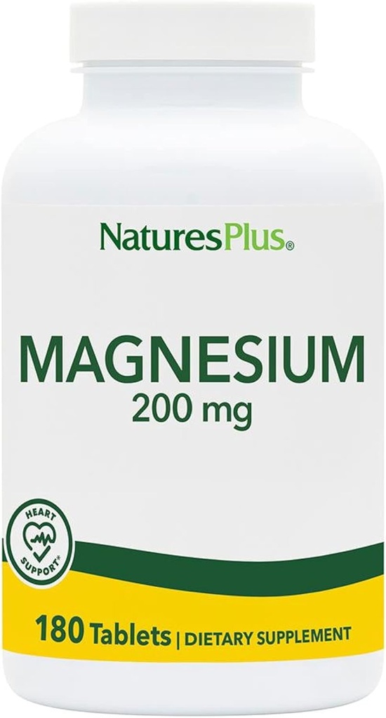 NaturesPlus Magnezyum - 200 mg, 180 Tablet - Vejetaryen, Gluten Free - 180 Servisler