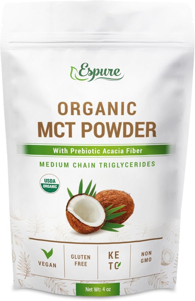 Organik MCT Toz - USDA Certiifed Organik; Prebiyotik Acacia Fiber ile; 4 oz