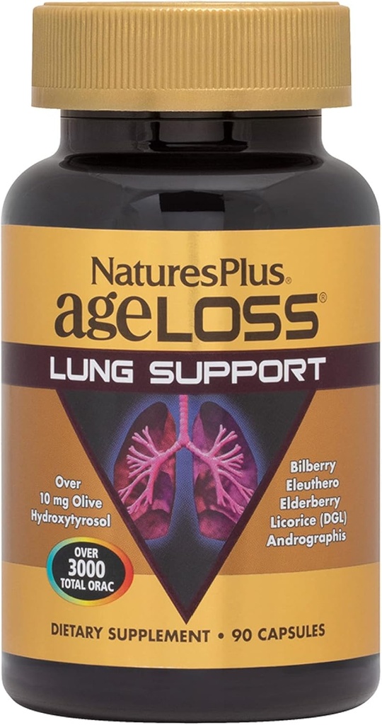 Natures Plus AgeLos Lung Support - 90 Capsules - Vegetarian, Gluten Free - 30 hizmet