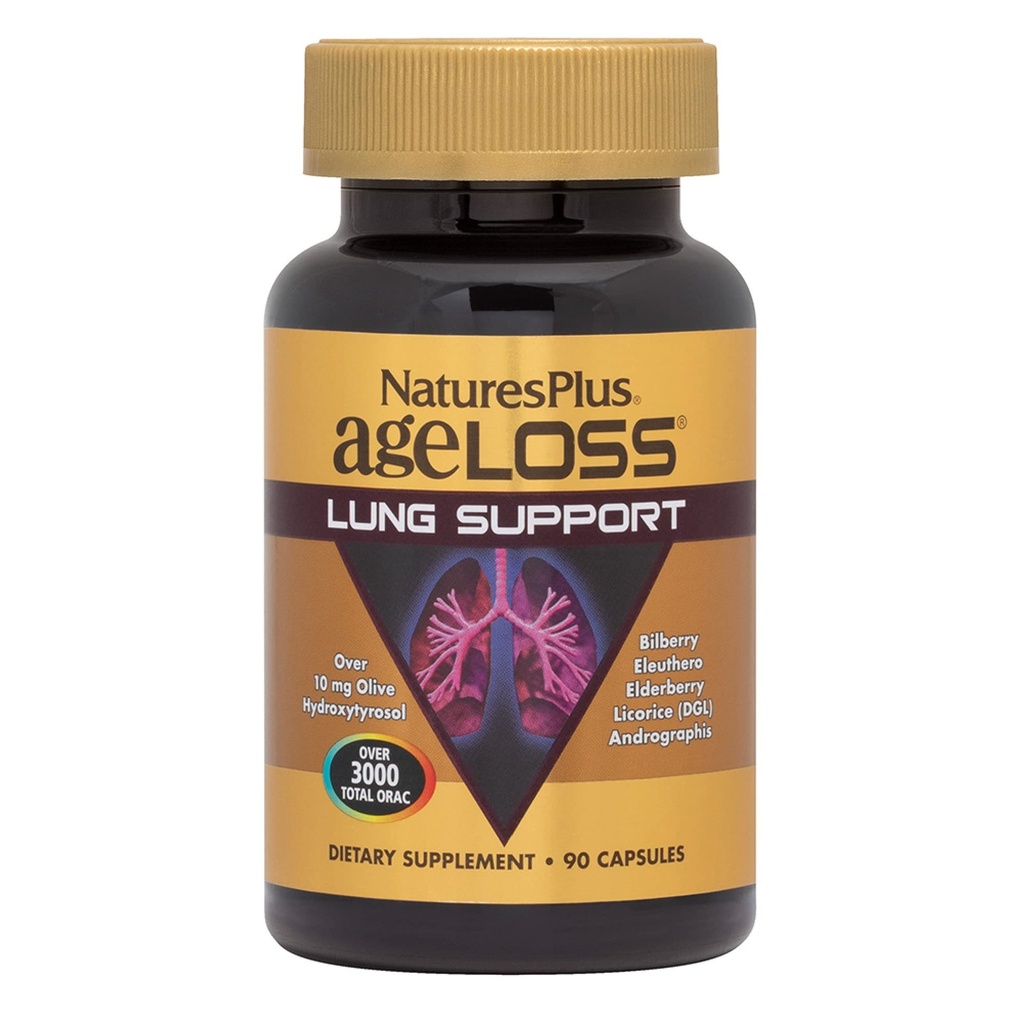 Natures Plus AgeLoss Lung Support - 90 Κάψουλες - Χορτοφαγικά, Χωρίς Γλουτένη - 30 Υπηρεσίες