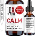 10X Health Calm L Theanine Supplement Liquid Drops - 100 mg L'Theanine Drops & 100 mg GABA Supplements to Support Nerves, Calm & Stress - Natural Flavor 2.03 Fl oz.