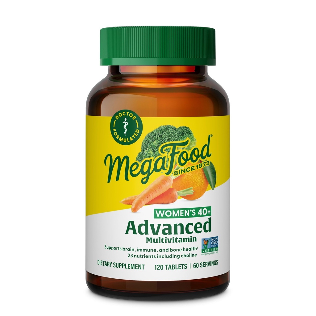 MegaFood Women's 40+ Advanced Multivitamin for Women - Dr Formulated - B, Vitamin D3, Vitamin K2 & Choline - Enerji Metabolism, Beyin Sağlığı ve Bone Health - Vegetarian - 120 Tabs (60 hizmet)