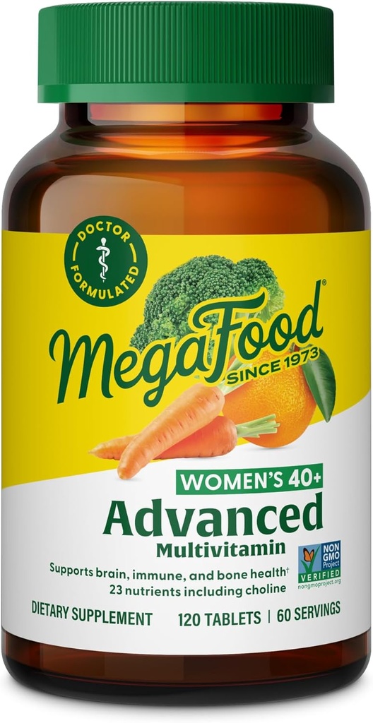MegaFood Women's 40+ Advanced Multivitamin for Women - Dr Formulated - B, Vitamin D3, Vitamin K2 & Choline - Enerji Metabolism, Beyin Sağlığı ve Bone Health - Vegetarian - 120 Tabs (60 hizmet)