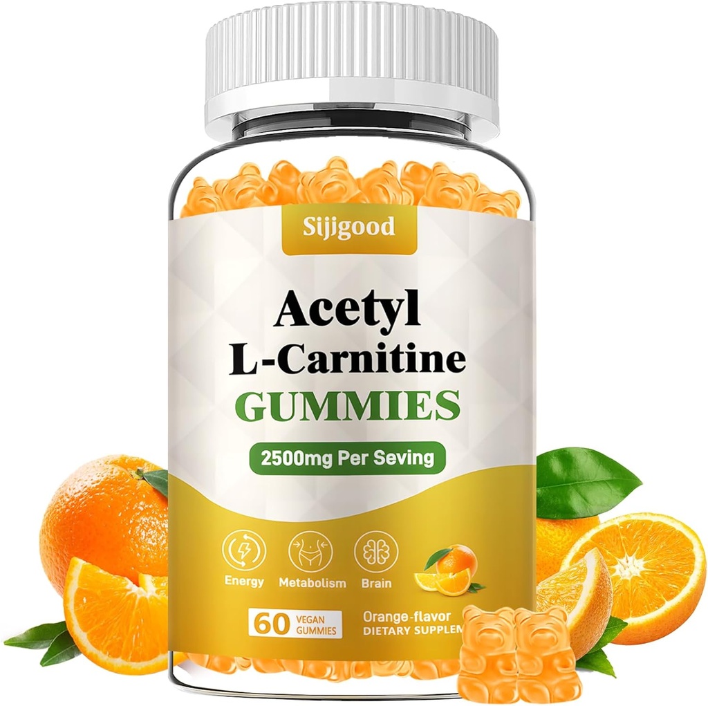 Acetyl L-Carnitine Supplement, Natural Nutrition Supplement for Boost Energy, Immunity, Vegan, Orange Flavor, 60 Kont