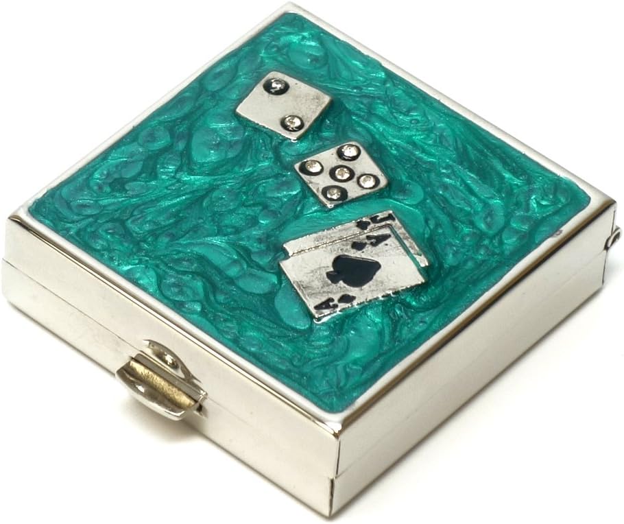 9339 Square Small Pill Box Organizer Aqua Green Silver Dice & Kartlar Kadınlar Seyahat Pill Case Purse Pocket Konteyner Günlük Portatif Tıp Vitamini Kaynağı Ekle