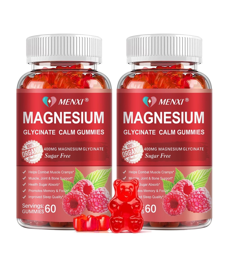 Μαγνήσιο Gummies 600mg ανά σερβίροντας-μαγνήσιο Γλυκινικό 400mg και μαγνήσιο Malate 200mg, χωρίς ζάχαρη συμπλήρωμα μαγνησίου Κάλιο για την ήρεμη διάθεση, τους μυς, τα οστά & την ενεργειακή υποστήριξη,120 Raspberry Gummies
