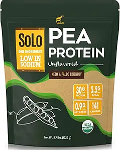 Solo Organic Pea protein Toz, Low in sodyum, Kanada Grown Peas, 100% Vegan, Non-GMO, Unflavored Plant Based Protein Toz with BCAA (2.7 lbs)