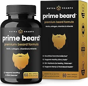 NutraChamps Prime Beard Vitamins | Manly, Sab, Hızlı ve Sağlıklı Yüz Saç Erkekler için Ayılar | Biotin, Collagen & Saw Palmetto | Beard Pills for All Hair & Beard Type