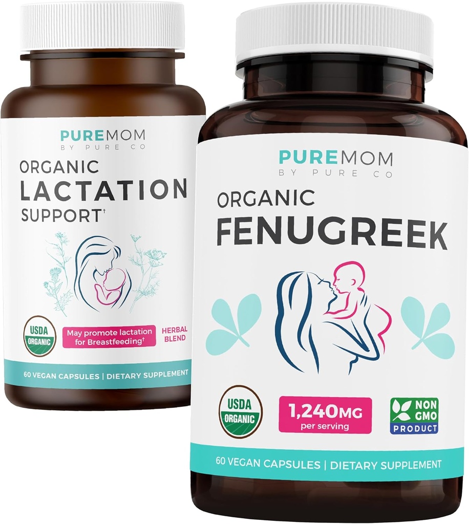 Organik Lactation Support & Organic Fenugreek (1-Month Supply) Herbal Emzirme Desteği Anneleri (60 Capules) ve Organik Fenugreek Mememilk Desteği (60 Capules)