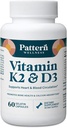 Pattern Wellness Vitamin K2 & D3 συμπλήρωμα με ασβέστιο – Υγεία των οστών, κυκλοφορική ευεξία & ανοσοποιητική υποστήριξη - Μη ΓΤΟ - 60 κάψουλες