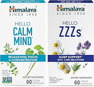 Himalaya Hello Calm Mind with Bacopa for Relaxation, Focus and Concentration & Hello ZZZs with Melatonin for Sleep Support, 60 Κάψουλες Κάθε - Bundle