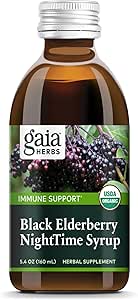 Gaia Herbs Black Elderberry, NightTime Syrup - συμπλήρωμα υποστήριξης του ανοσοποιητικού - Με οργανικά Black Elderberries, California Poppy & Lemon Balm για Αναπαύσιμο Ύπνο & Ανοσολογική Άμυνα - 5.4 Fl Oz (32-Day Supply)