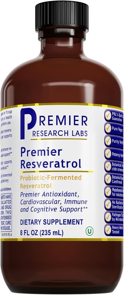 Premier Research Labs Resveratrol - Resveratrol Liquid Supplement, Trans Resveratrol, Αντιοξειδωτική υποστήριξη για την υγεία της καρδιάς & τη ροή του αίματος, υποστήριξη γήρανσης, 180 mg ανά Teaspoon - 8 Fl Oz