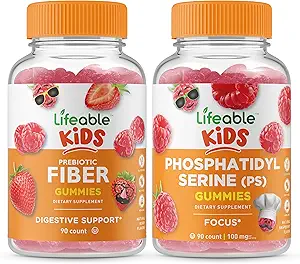 Ζώσιμα παιδιά προβιοτικών ινών + Phosphatidylserine (PS) Kids, Gummies Bundle - Μεγάλη γεύση, συμπλήρωμα βιταμινών, χωρίς γλουτένη, GMO δωρεάν, Μασώμενα Gummy