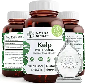 Natural Nutra Kelp Iodine Thyroid Support Supplement, Strengthens Immune System, and Regulates Metabolism, Vegan Sea Kelp, Non GMO, Atlantic Sourced Seaweed Extract, 225 mcg, 100 Tablets