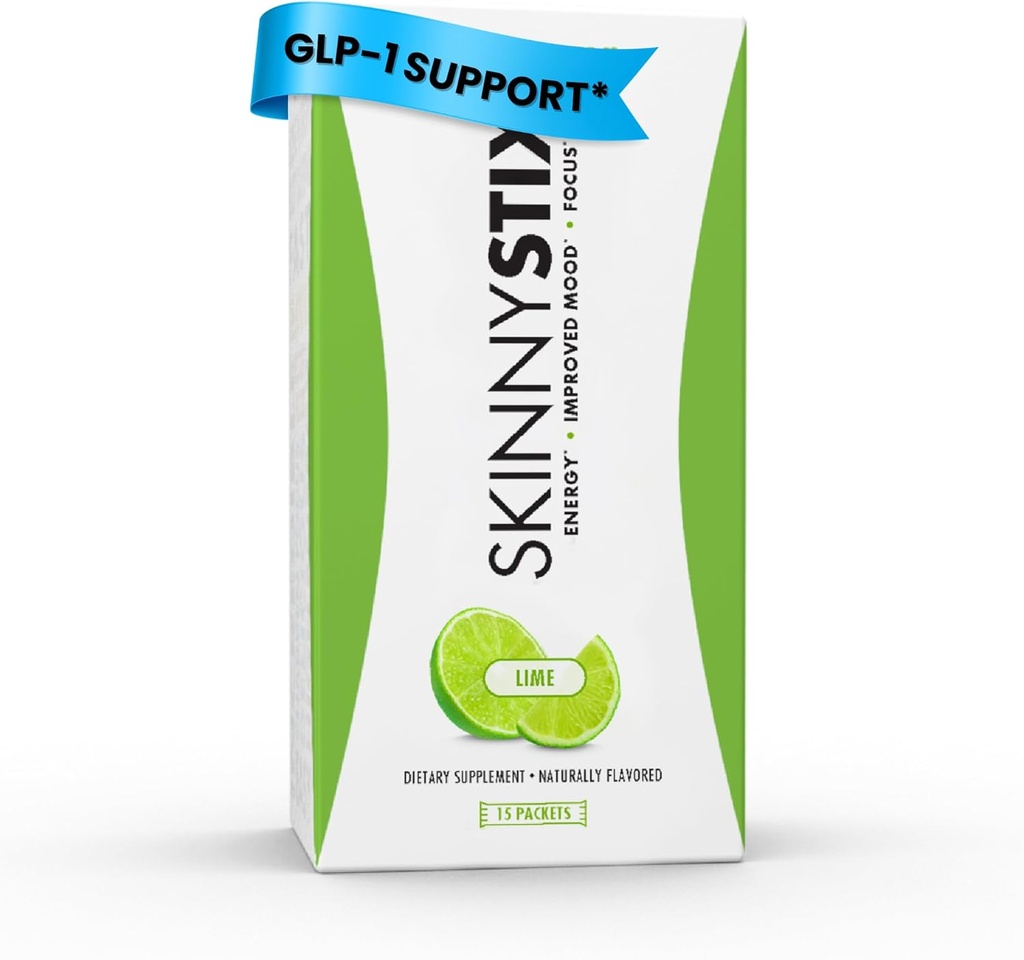 SkinnyStix Lime GLP-1 Toz Enerji İçecek, Metabolic Desteği, Appetite Control, Natural Energy Boost | 15 Single-Serving Packets