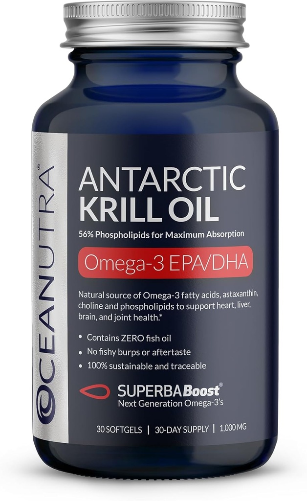 100% Saf Krill Oil 1000 mg, Omega 3, En yüksek Yüzde 56% Phospholipids, Choline & Astaxanthin, Sustainable Antarktika SuperbaBoost, DHA, EPA, Heart, Brain, Eye & Skin Care, No Fish Oil