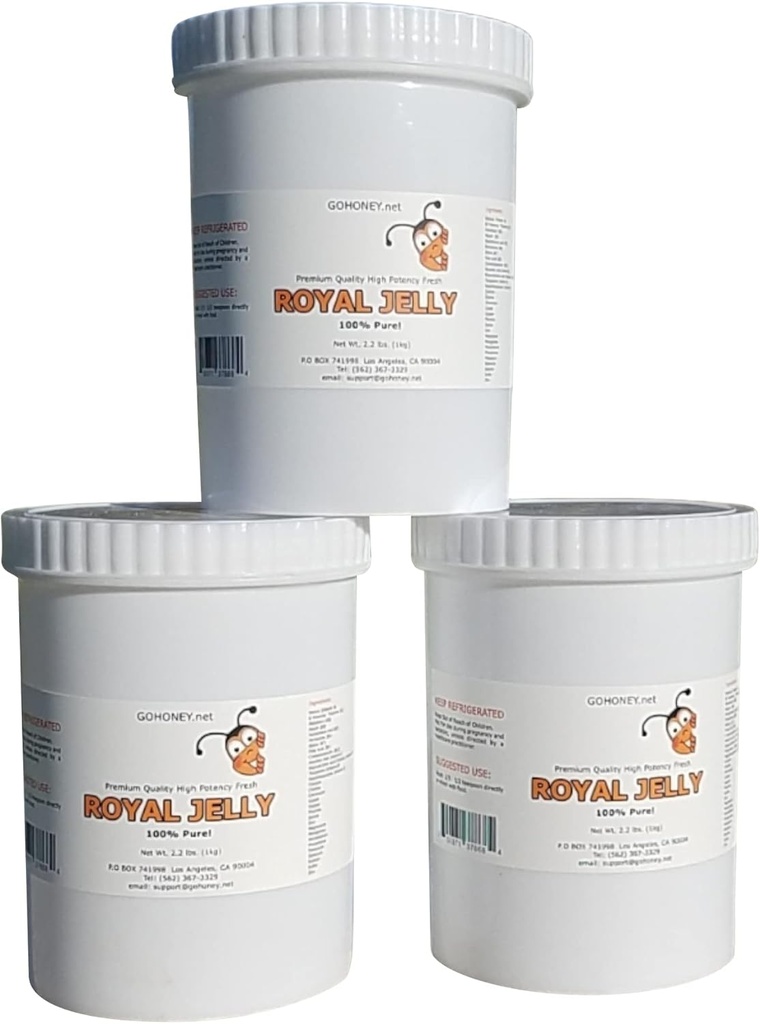 Royal Jelly Organic – Men ve Kadınlar için Unfiltered Raw Royal Jelly Energy Supplement – Immune Support Supplement with Retinol, Vitamin B, Biotin, Niacin, - 3x2.2 Lbs, Plastik Jardi