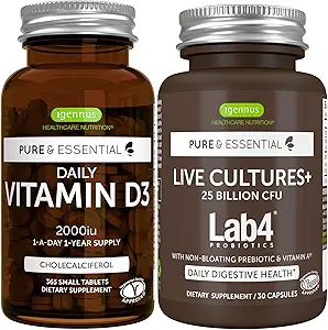 Günlük D3 + Canlı Kültürler+ Lab4 Probiyotiks Sche, 365 2000iu Vitamin D3 Tablet + 25 Milyar CFU Lactobacillus Acidofilius & Bifidobacterium with Non-Bloating Prebiyotik, by Igennus