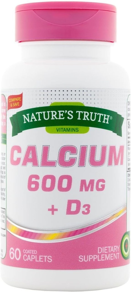 Nature's Truth Calcium 600 mg + D3-60 Coated Caplets, Συσκευασία των 2