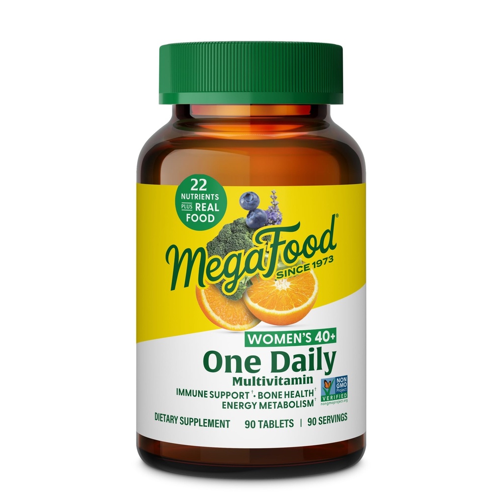 MegaFood, Women Over 40 One Daily, Daily Multivitamin and Mineral Dietary Supplement with Vitamins C, D, Folate, Biotin and Iron, Non-GMO, Vegetarian, 90 tablets (90 servings)