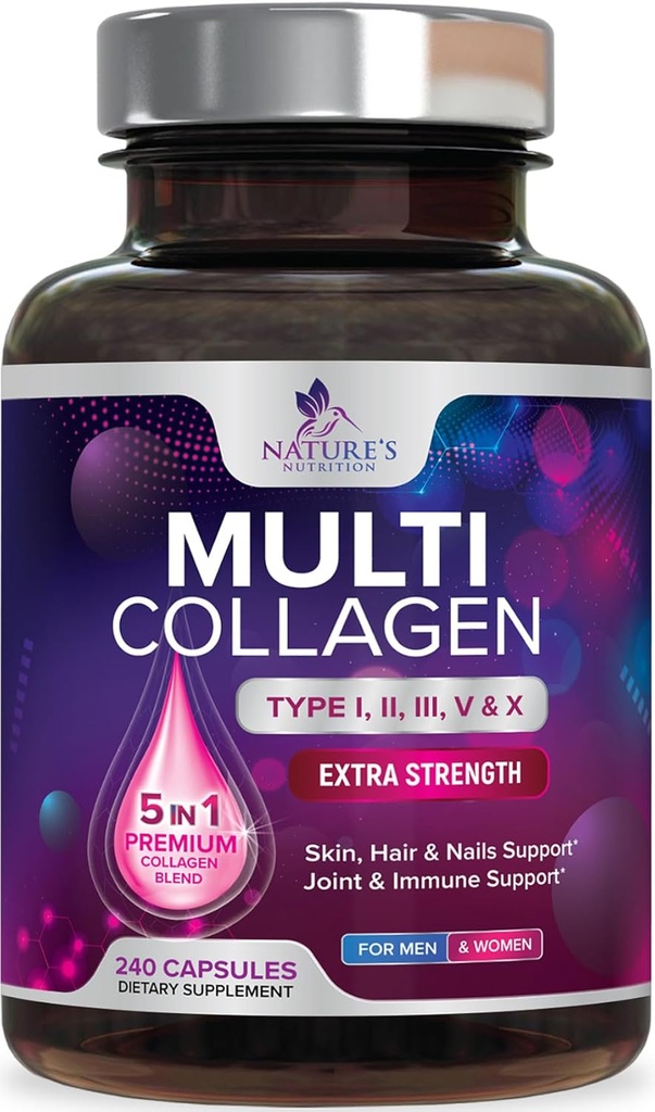 Multi Collagen Supplement 2400 mg - Tipler I, II, III, V & X Multi Collagen Pil Pills for Women & Men, Hydrolyzed Collagen Supplements, Hair, Skin, Nail, & Joint Support Supplement - 240 Capsules