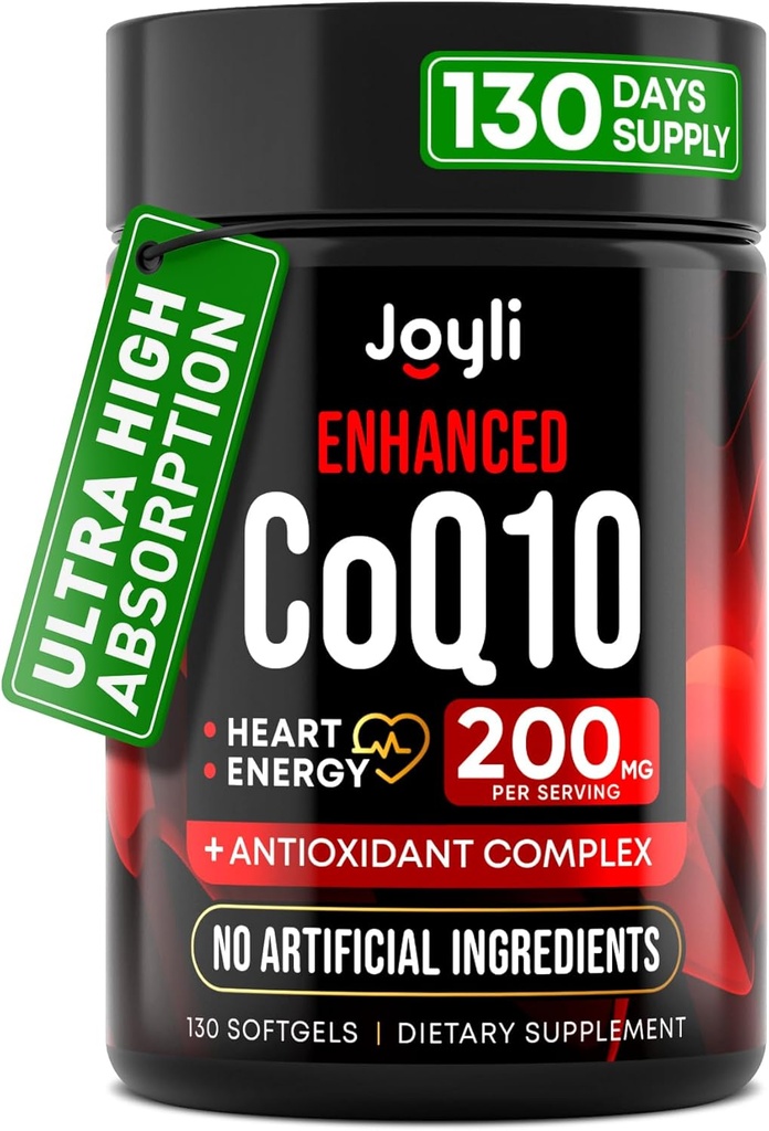 Yüksek Abhidrasyon CoQ10 200MG - Co Q10, 200 mg Kalp Sağlığı ve Enerji Üretimi için Softgels - Antioksis ve Flaxseed Oil ile Geliştirilen CoQ 10 Supplement - CoQ10 200 mg