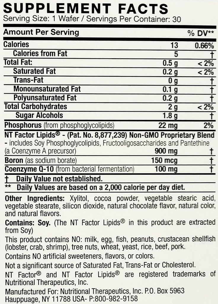 Nutritional Therapeutics - NT Factor with CoQ10 100 MG 30 Chewable Wafers Chocolate