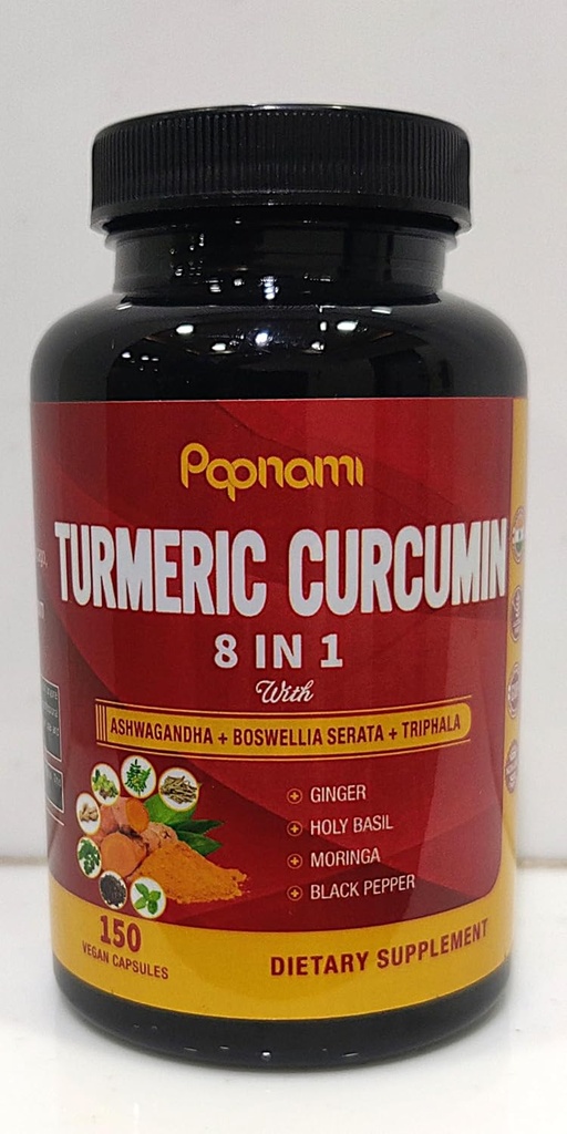 Turmeric Curcumin Capsules - Ashwagandha, Boswellia, Triphala, Ginger, Holy Basil, Moringa ve Black Pepper - 150 Pills 5 Ay Supply