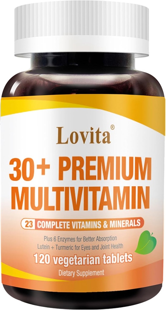 Lovita Premium Multivitamin for Adults 30+ with Enzymes, Turmeric & Comprehensive Nutrient Support - 120 Vegetarian Tablets