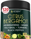 6in1 Citrus Bergamot Supplement with Ashwagandha, Holy Basil, Turmeric & Ginger Root - Υγιεινή γήρανση, ανοσοποίηση & χαλάρωση - 120 κάψουλες Vegan