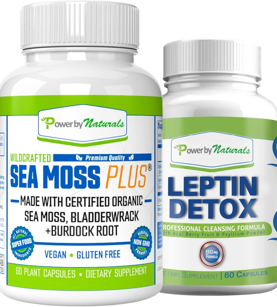 Naturals tarafından güç: Organik Deniz Moss ve Leptin Detox Sche - 60 Vegan Capsules Her - Plant-Based, Gluten-Free Supplement for Immune Advancedment and Natural Cleansing