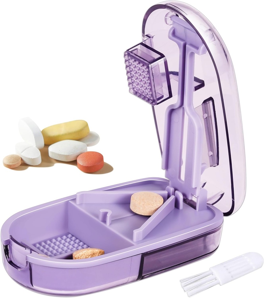 Pill XS Küçük ve Küçük Piller için Splitter veya Büyük Pills. V-Shaped Design for multiple Dimensions. Güvenlik Bıçak Muhafızı. Yok Edilmiş Küçük Fırça ve Sürme Kapı Pill Storage (Purple)