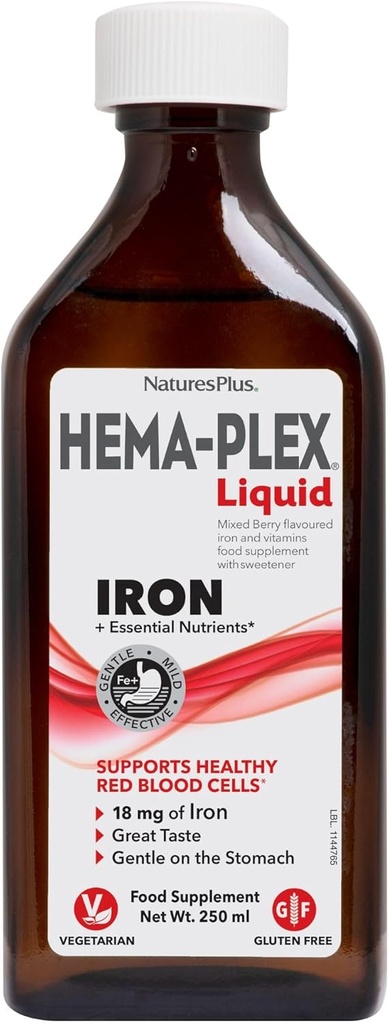 NaturesPlus Hema-Plex Liquid Iron, Karma Berry - 8.5 oz - Iron & Essential Nutrients - Vegan, Gluten Free - 25 Hizmet