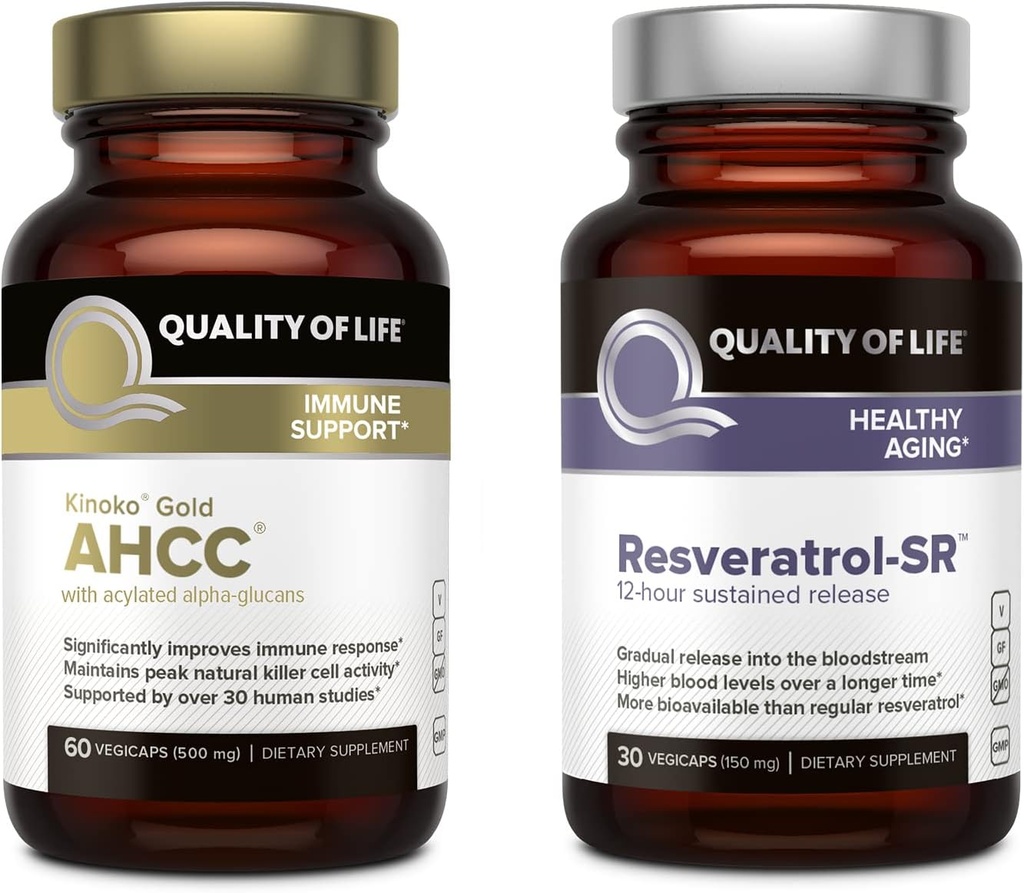 Ποιότητα της ζωής Χαρακτηριστικά Kinoko Gold AHCC και Resveratrol SR Παρατεταμένη Φόρμουλα Κυκλοφορίας - Ανοσοποιητικό, υγιή γήρανση Bundle
