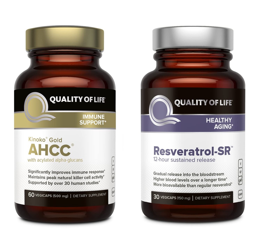 Ποιότητα της ζωής Χαρακτηριστικά Kinoko Gold AHCC και Resveratrol SR Παρατεταμένη Φόρμουλα Κυκλοφορίας - Ανοσοποιητικό, υγιή γήρανση Bundle