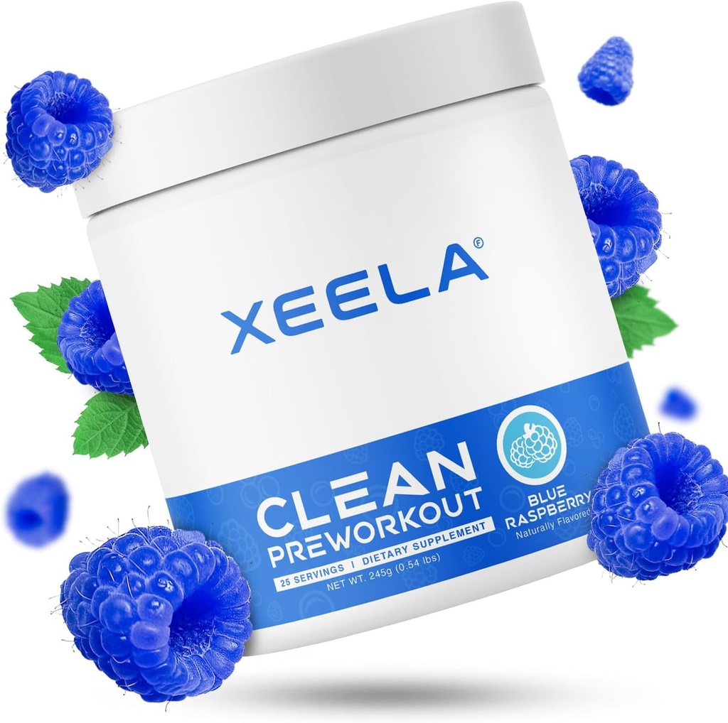 XEELA Pre Workout Powder - Clean & Tested - Jitter Free, Safe, and Natural - Increase Thermogenic Energy, Focus, and Endurance w/Creatine, Organic Caffeine, and Plant Based Citrulline (Blue Raspberry)
